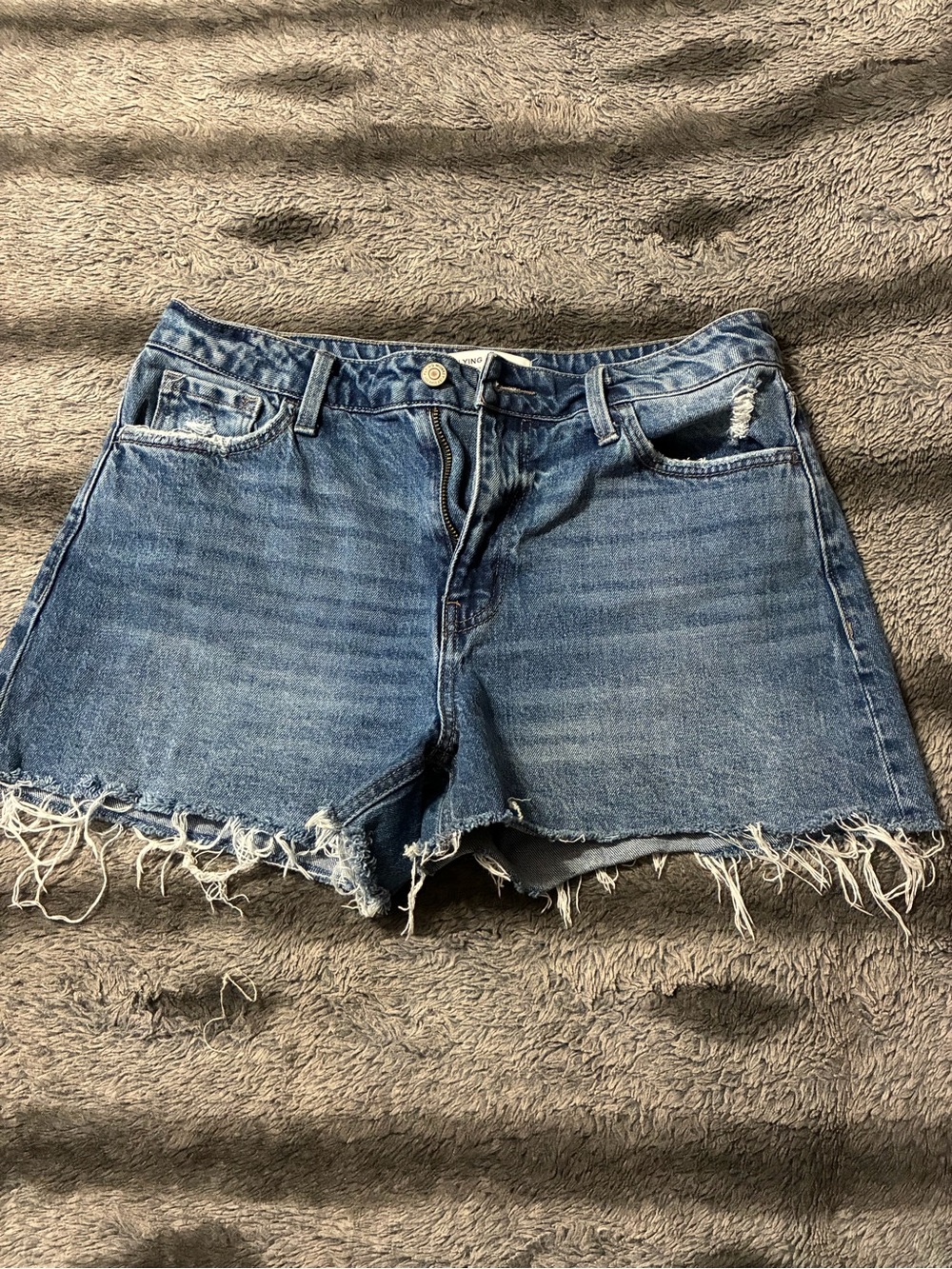 Flying Monkey Distressed Frayed Hem Denim Shorts - Blue